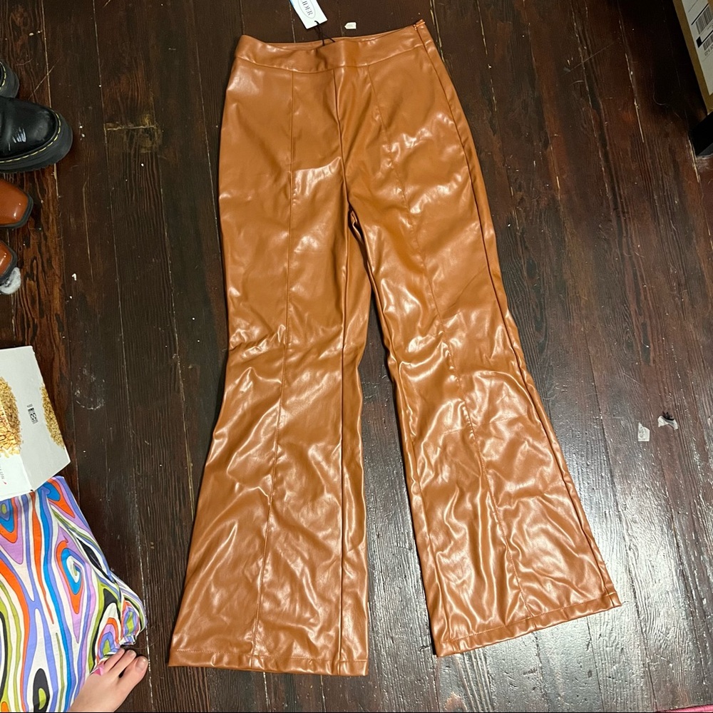 Tan Faux Leather Flares